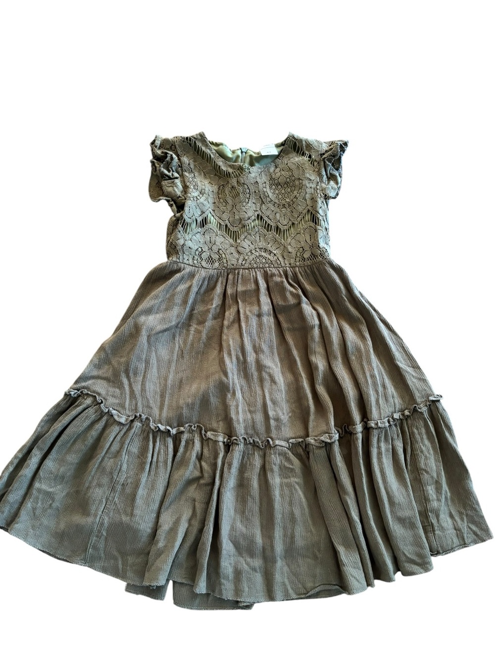 Joyfolie 4 Olive Boho Lace Bodice Tiered Cotton Dress